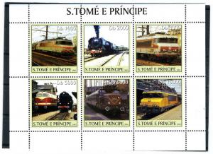 Sao Tome & Principe 2003 TRAINS & LOCOMOTIVES Sheet (6) Perforated Mint (NH)