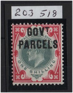 GB Officials 1902 1s green & carmine Gov't Parcels very fine mint sgO78, RPS