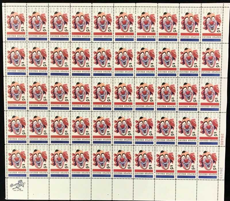 US Stamp - 1966 American Circus - 50 Stamp Sheet - Scott #1309