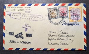 1931 Sudan Airmail First Flight Cover FFC Juba to Cologne Germany via Greece