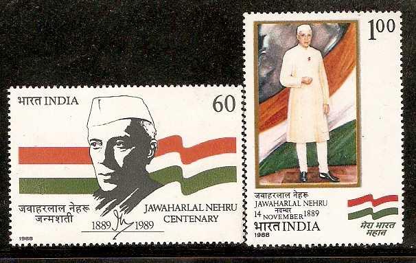 India 1989 Jawaharlal Nehru 2V MNH Sc 1249-50 # 1323