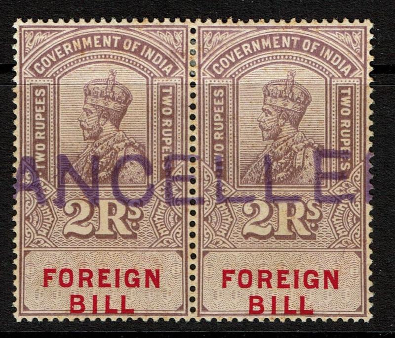 India 1923 2R Foreign Bill Specimen Pair MLH / Light Gum Toning - S1865