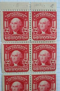 US Sc#319p  or g booklet pane 6 Mint MLH E Plate Guide line