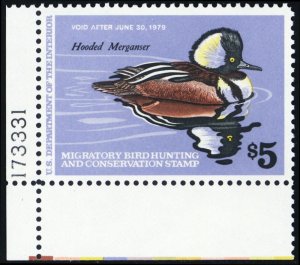 RW45, Mint VF NH $5 Federal Duck Stamp With PL#