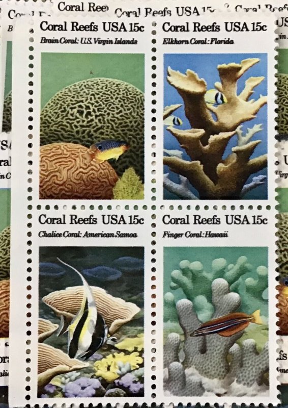1827-30   Coral Reefs  25 Blocks of 4 15¢ MNH 100 Count FV $15.00 Issued in 1980 