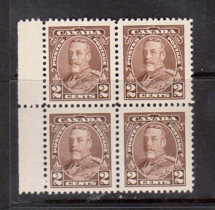 Canada #218i VF/NH Block Upper Left Has Mole On Forehead Variety