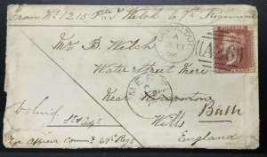 MOMEN: GREAT BRITAIN GIBRALTAR 1876 SOLDIERS LETTER MILITARY COVER LOT #63121