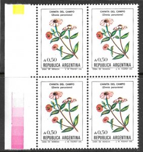 ARGENTINA 1985-88 50c Zinnia Peruviana Flowers Issue BLOCK OF 4 Sc 1523 MNH
