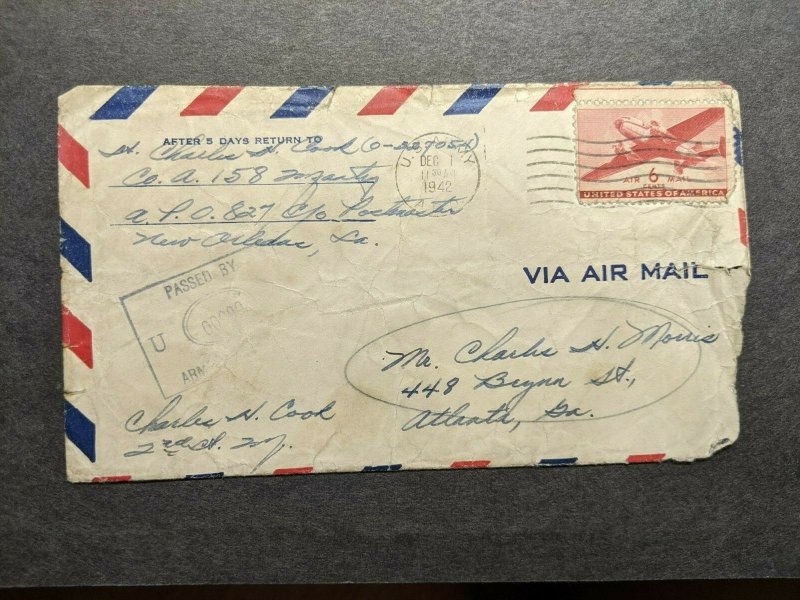 APO 827 FORT CLAYTON, CANAL ZONE 1942 Censored WWII Army Cover 158 Inf w/ letter