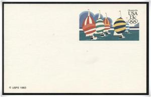 #UX100 Unused Olympics 1984 Yachting Postal Card @ Face (stock photo) (my1259)