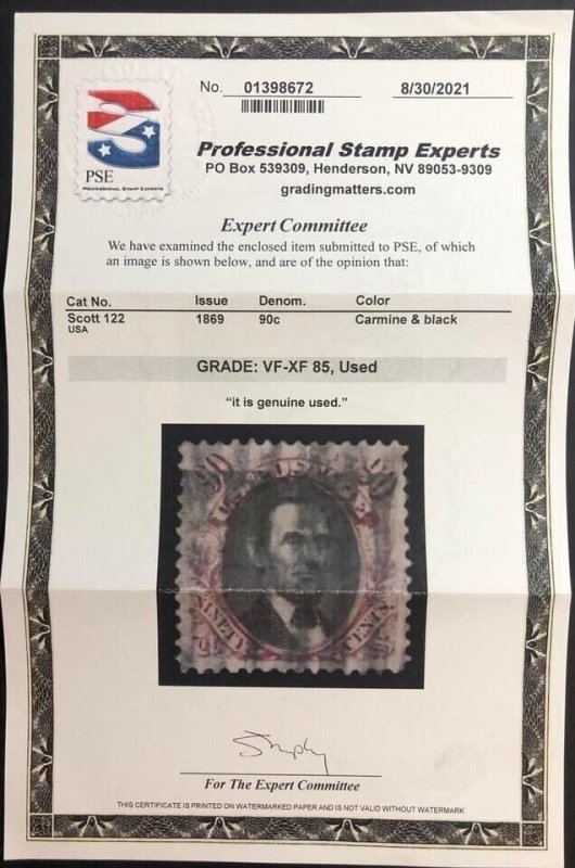 TangStamps: US Stamp #122 Pictorial Lincoln Used PSE Graded 85 VF-XF SMQ $3150