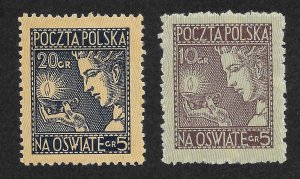 Poland Scott B26-27 Unused LHOG - 1927 Educational Societies Issue - SCV $13.75