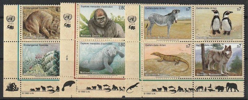 United Nations 1993 Endangered Species   NY, G,V   Complete  MNH IB Animal Topic