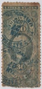 R52c 30¢ Revenue: Inland Exchange (1862) Double CDS/Faults