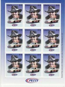 Liberia - NASCAR's Petty - 9 Stamp  Sheet 12A-045