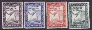 Zanzibar-Sc#218-21- id9-unused og NH KGVI set-Ships-Dhow-Maps-1944-