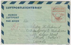 GERMANY 1951 PS Michel LF7b AEROGRAMME BAD OEYUHAUSEN TO CANADA F,VF €60