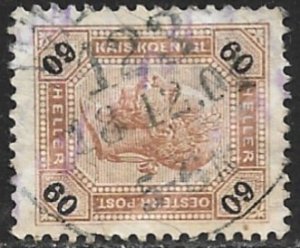 AUSTRIA 1899 60h Franz Josef Portrait Issue Sc 82 TPO 123 Postmark Used