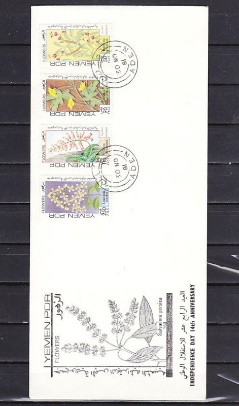 Yemen, People`s Rep., Scott cat. 265-268. Flowers issue. First day cover. ^