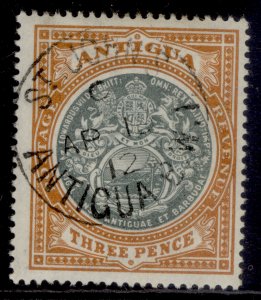 ANTIGUA EDVII SG35, 3d grey-green & orange-brown, FINE USED. Cat £20. CDS