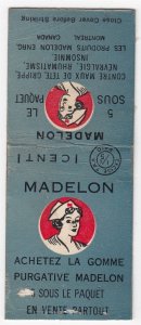 Canada Revenue 1/5¢ Excise Tax Matchbook MADELON Montreal