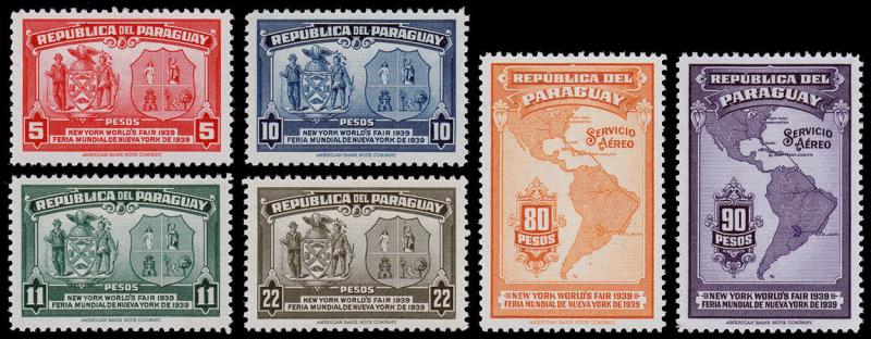 Paraguay Scott 362-365, C125-C126 (1939) Mint LH/NH VF