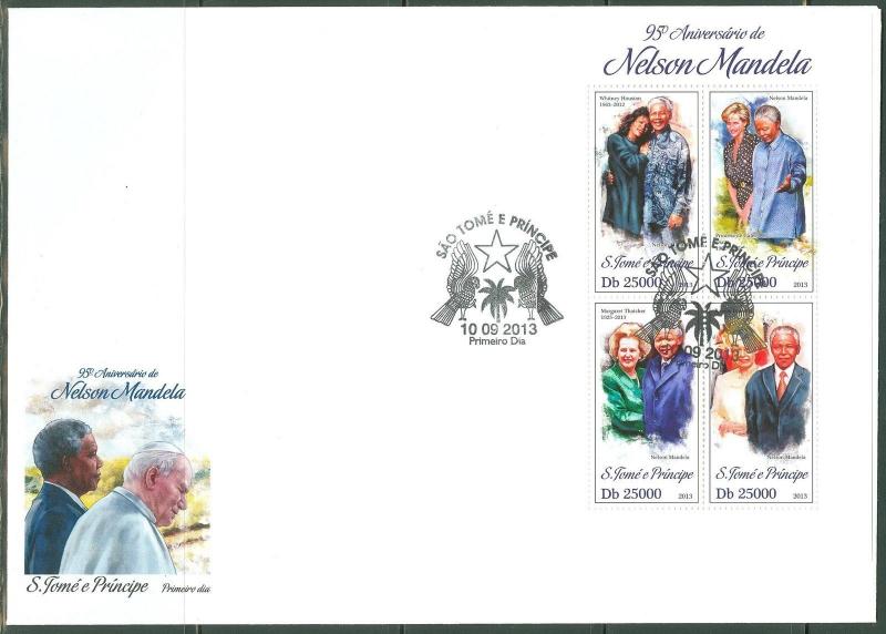 SAO TOME E PRINCIPE NELSON MANDELA 95TH BIRTH ANNIVERSARY SHEET OF 4 FDC