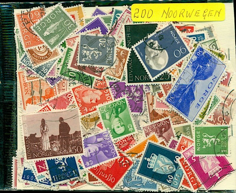 Norway Stamp Packet of 200 All Different Fine Used Stamps