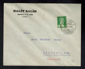 1934 Istanbul Turkey Cover to Munich Germany Halit Salih Galata