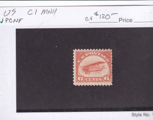 MATT'S STAMPS US SCOTT #C1 BIPLANE 1918 ISSUE AIR MAIL STAMP, MNH CV $120