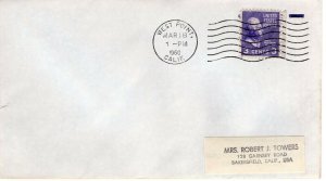 CALIFORNIA TOWN CANCEL,  WEST POINT, CA  1960  FDC11511