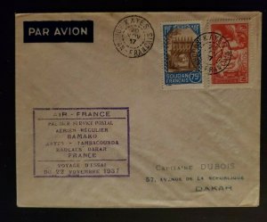 1937 Kayes French Sudan to Dakar Senegal Air France First Flight Cachet Airmail