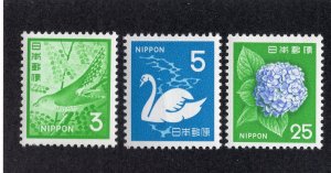 Japan 1971-75 3y, 5y & 25y values, Scott 1067-1068, 1072 MNH, value = $1.00