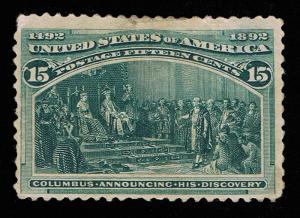 AFFORDABLE GENUINE SCOTT #238 MINT OG H 1893 COLUMBIAN EXPO ISSUE 15¢ DARK GREEN