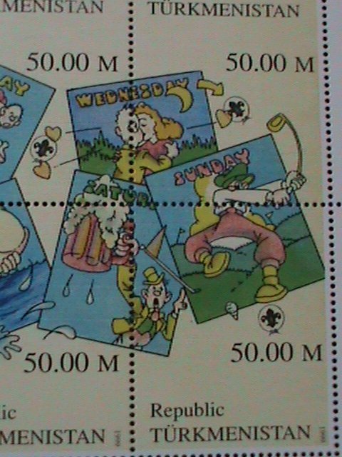 TURKMENISTAN-1999- SEVEN DAYS ACTIVITIES-LOVELY-CARTOON- -MNH MINI SHEET-VF