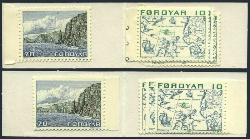 Faroe 8 x6,11 x2,booklet, MNH.Michel 8,11. Map,Ship.Booklet image:Bee.1975.