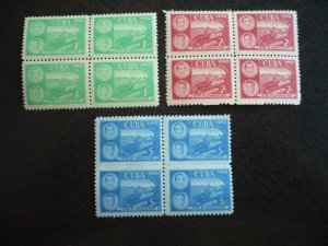 Stamps - Cuba - Scott# 452-454 -Mint Hinged Set of 3 Stamps in Blocks of 4