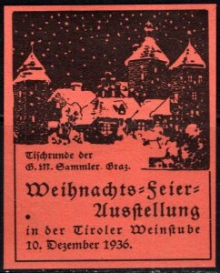 1936 Germany Poster Stamp Christmas Celebration Exhibition Tyrolean Wine Bar