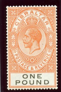 Gibraltar 1927 KGV £1 red-orange & black superb MNH. SG 107. Sc 92.