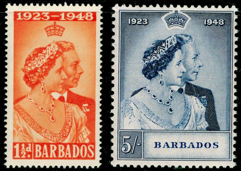 BARBADOS SG265-266, ROYAL SILVER WEDDING set, NH MINT. Cat £17.