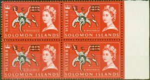 Solomon Is 1966 13c on 1s3d Black & Rose-Red SG145B Superb MNH Block of 4