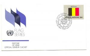 United Nations #388 Flag Series 1982, Belgium, Official Geneva Cachet, FDC