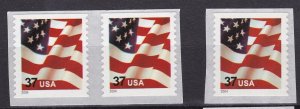 Triple (Single Plus Pair) 37c Flag SA (04) Spaces US #3632Cd Solid Tag