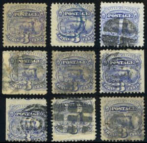 9x USA #114 Locomotive 3c Postage Stamp 1869 A36 Used