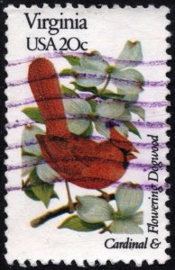 SC#1998A 20¢ State Birds & Flowers: Virginia; Perf 11¼ x 11 (1982) Used