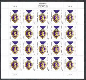 United States #4704 (45¢) Purple Heart & Ribbon (2012).  Mini-sheet of 20. MNH