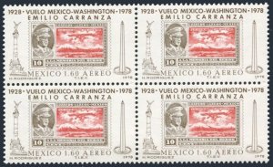 Mexico C569 block/4,MNH.Mi 1592. Flight Mexico to Washington,Emilio Carranza.