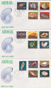 PAPUA NEW GUINEA 1968-69 Shells definitives set on 3 FDCs..................V499a