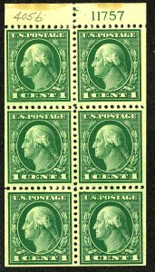 U.S. #498e MINT PL# BLOCK OF 6 OG NH PRINTING CREASE