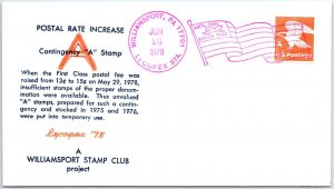 U.S. SPECIAL EVENT POSTMARK COVER CONTINGENCY A STAMP POSTAL RATE INCREASE '78